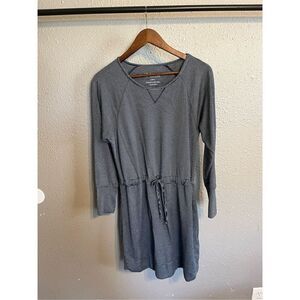 Carve Designs Cotton Dress Long Sleeve Tie Waist Drawstring Blue White Stripe Si